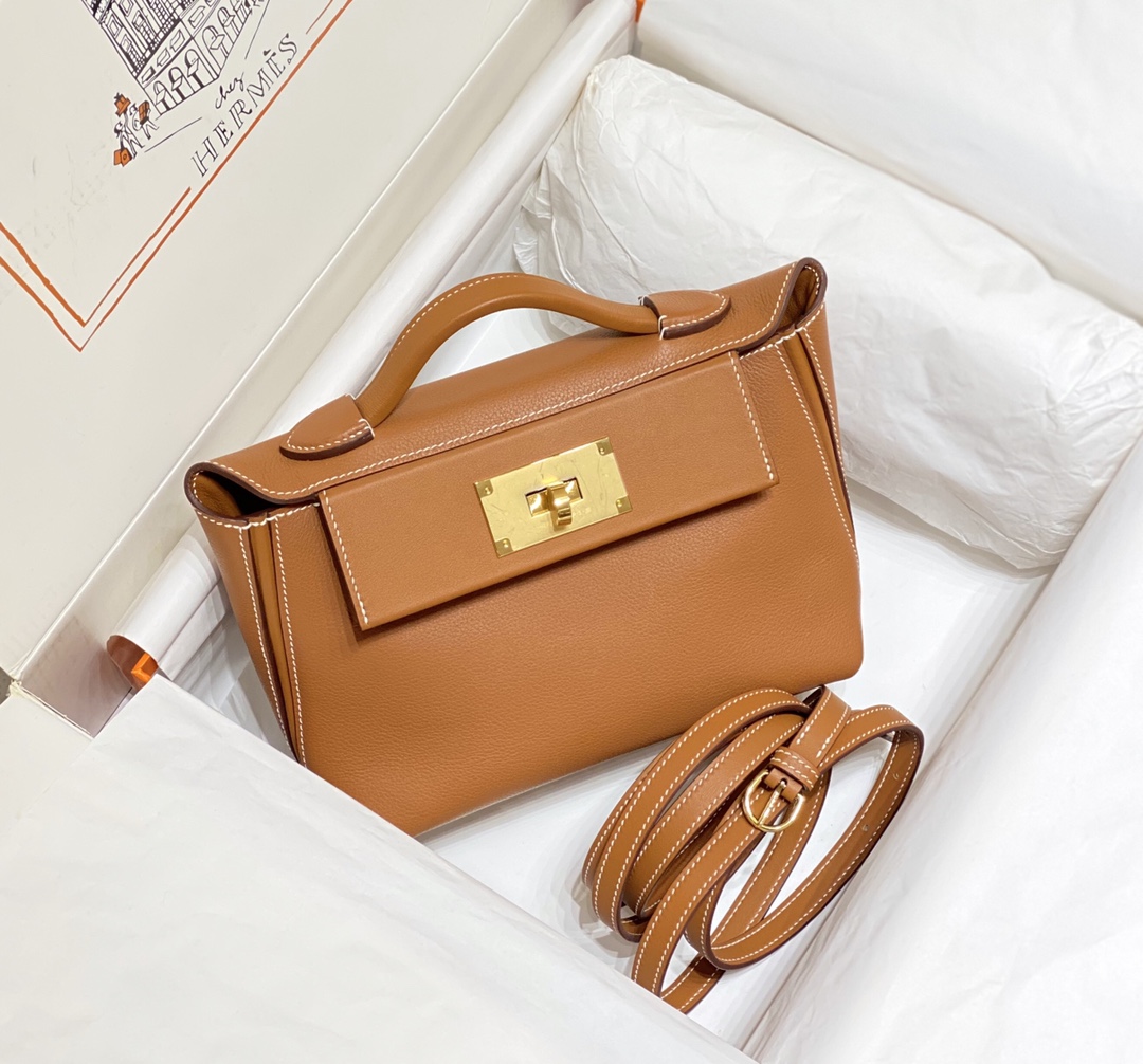 Hermes Kelly Mini 2424 21cm Handbag in Brown Clemence Leather